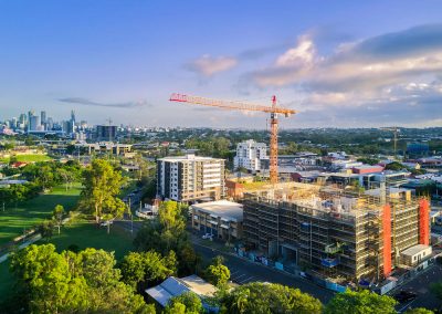 Multistory residential apartment building aerial photograph