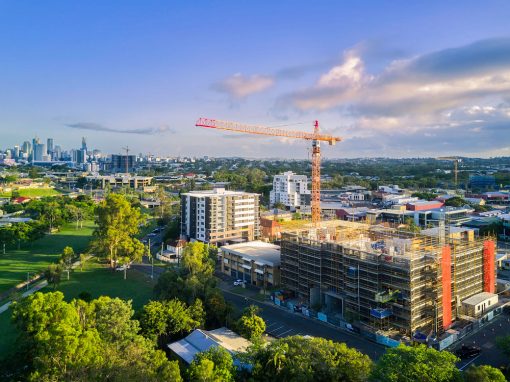 Multistory residential apartment building aerial photograph