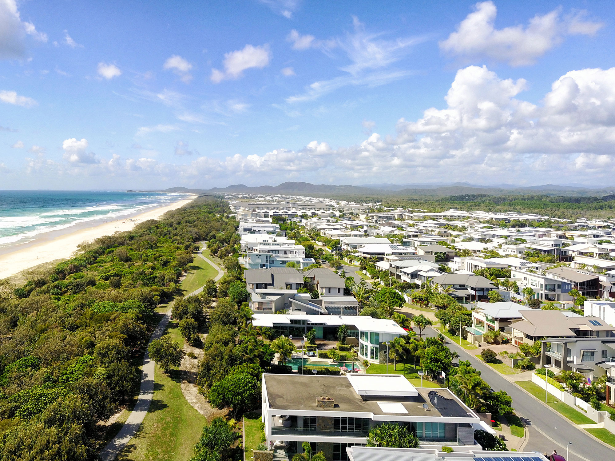 Aerial photograph of homes at Kingscliff facing beautiful Australian beach Phil Savory Photography