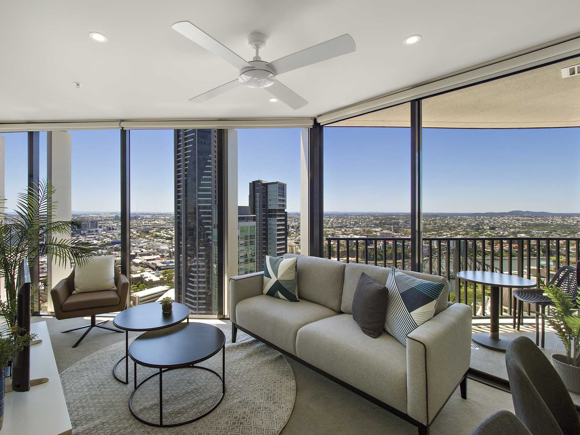 Spire Residences top floor view looking across Brisbane CBD