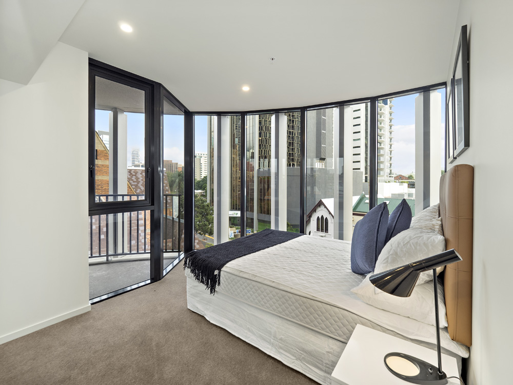 Real estate apartment photography Spire Residences, Apartment 609 Bedroom, July 2018