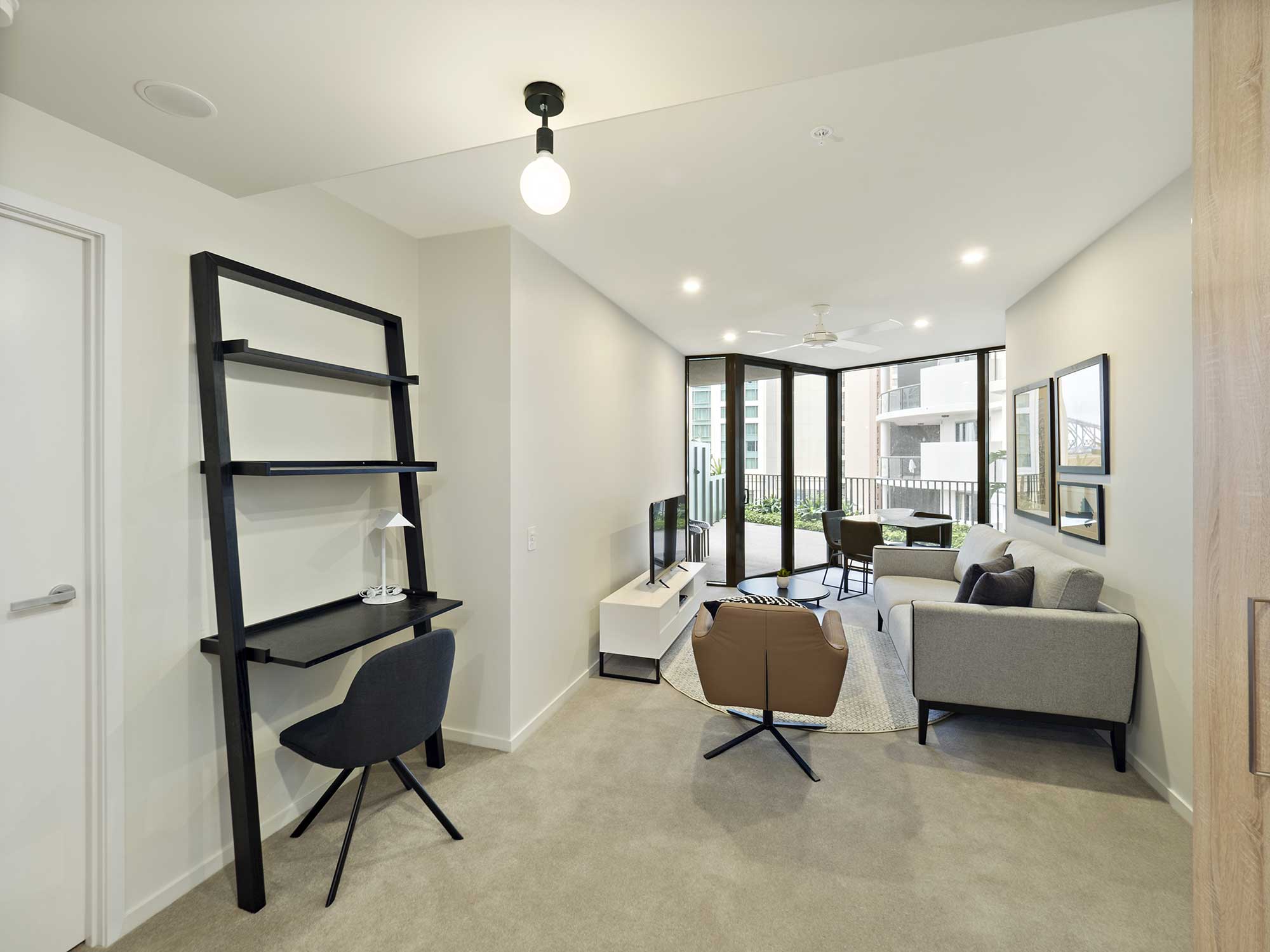 Real estate apartment photography Spire Residences, Apartment 606 lounge, July 2018