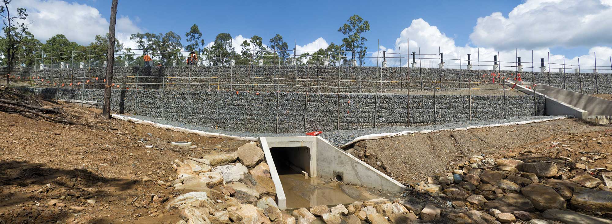 Drone panorama photography of retaining wall at Springfield