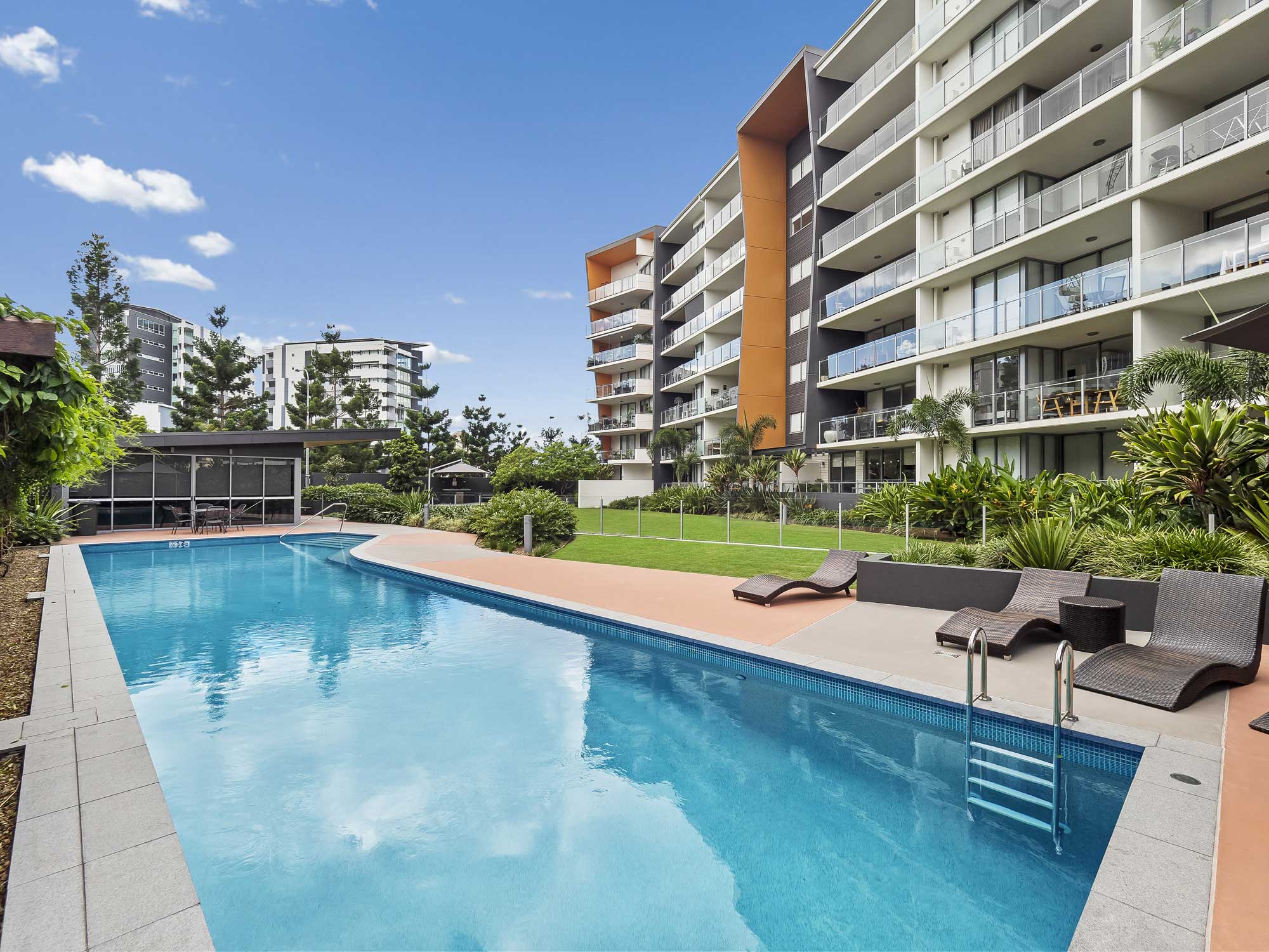 Real estate photography of Kangaroo Point apartment for sale - the pool area Real estate photography of Kangaroo Point apartment for sale - the pool area